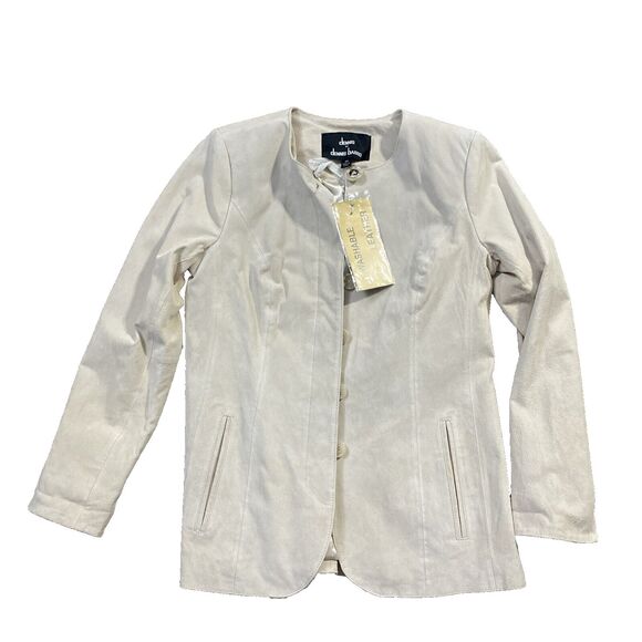 NWT Dennis Basso Beige Washable Suede Curved Hem Button Front Jacket NWT XS - Picture 1 of 8